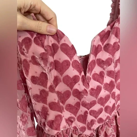 For Love And Lemons Pink Heart Pattern Mini Dress - Picture 3 of 14